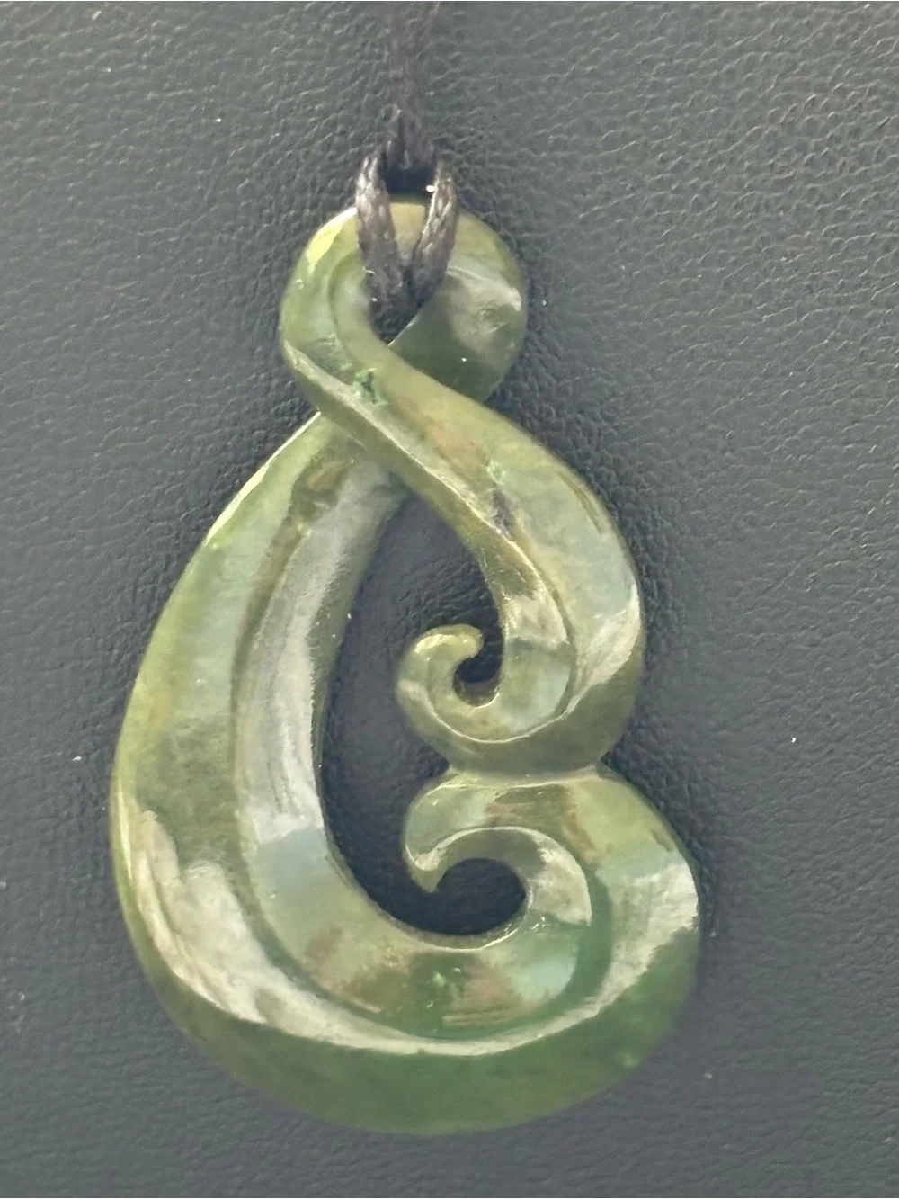 Genuine Green Maori New Zealand Jade Pendant on Black Cord Necklace
